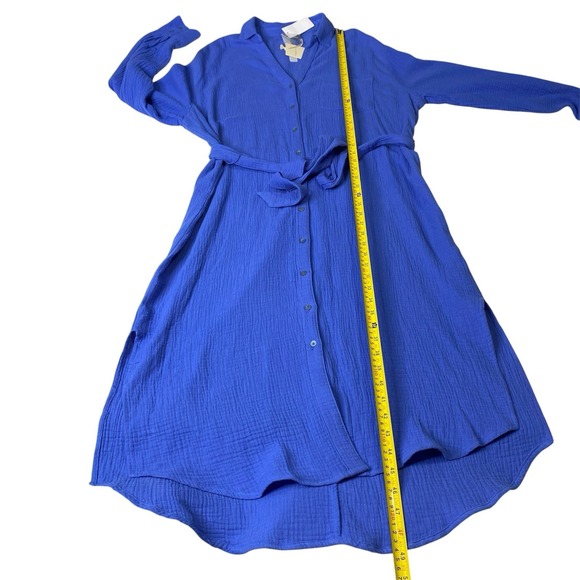 magaschoni Gauze Midi Dress‎ Women Sz M 100% Organic Cotton Belted Button Front - Picture 5 of 10